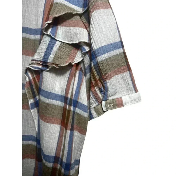 Madewell V-Neck Shoulder-Ruffle Top XL Plaid Cotton Lightweight Summer - Picture 8 of 12